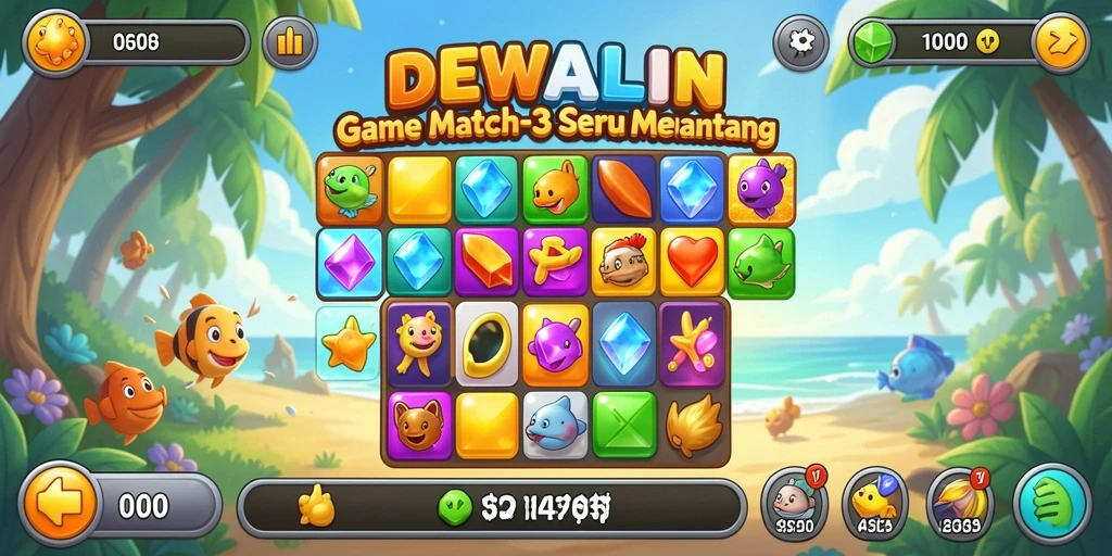 Tampilan menarik dari gameplay DEWALIN Match-3 yang penuh warna.