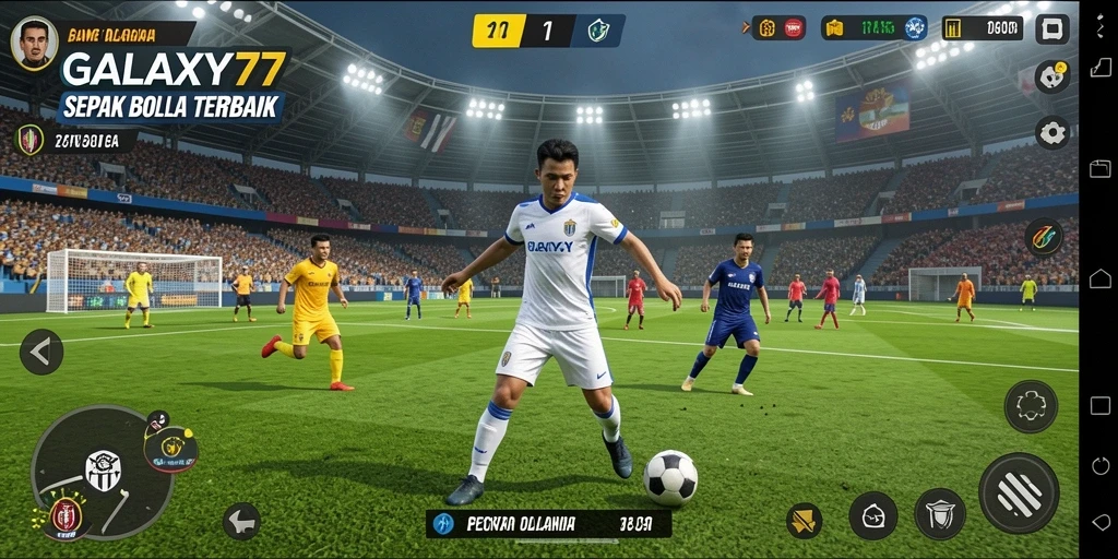 Tampilan gameplay <strong>GALAXY77</strong> yang mendebarkan dengan aksi sepak bola.
