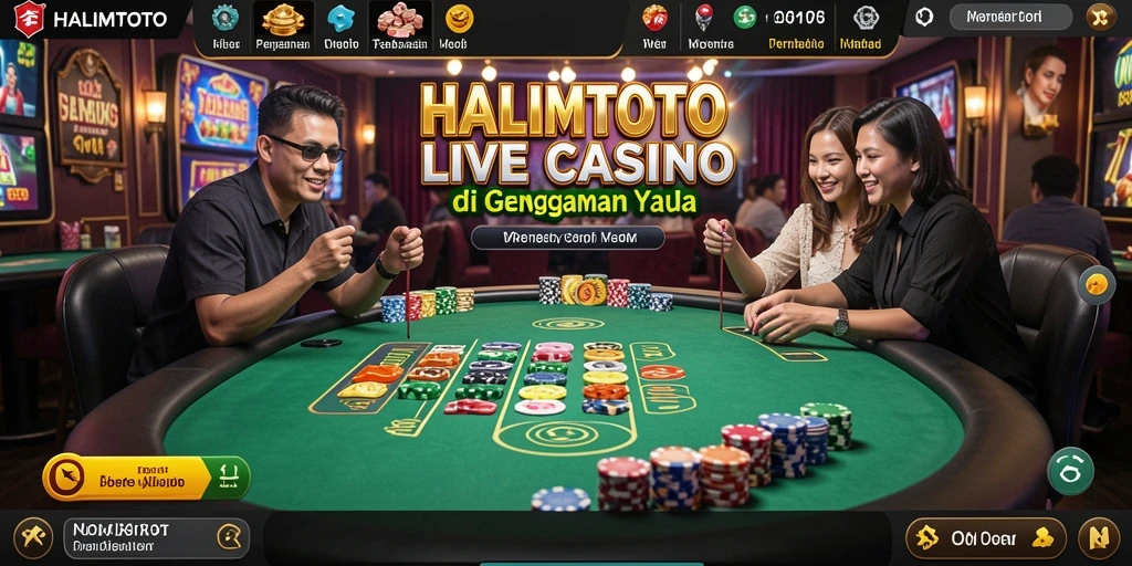 Screenshot gameplay HALIMTOTO menampilkan dealer langsung dan meja kasino.
