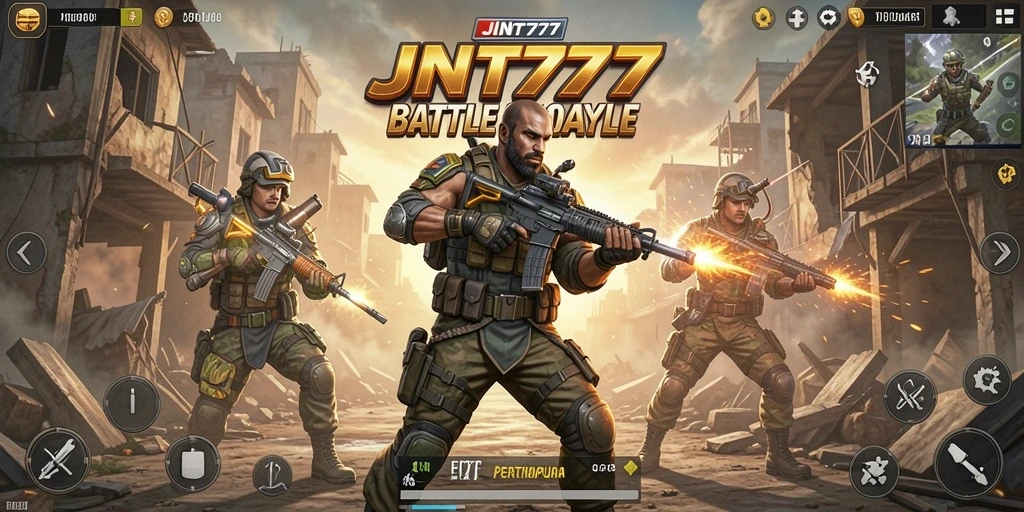 Tampilan gameplay seru dalam pertempuran Battle Royale JNT777.