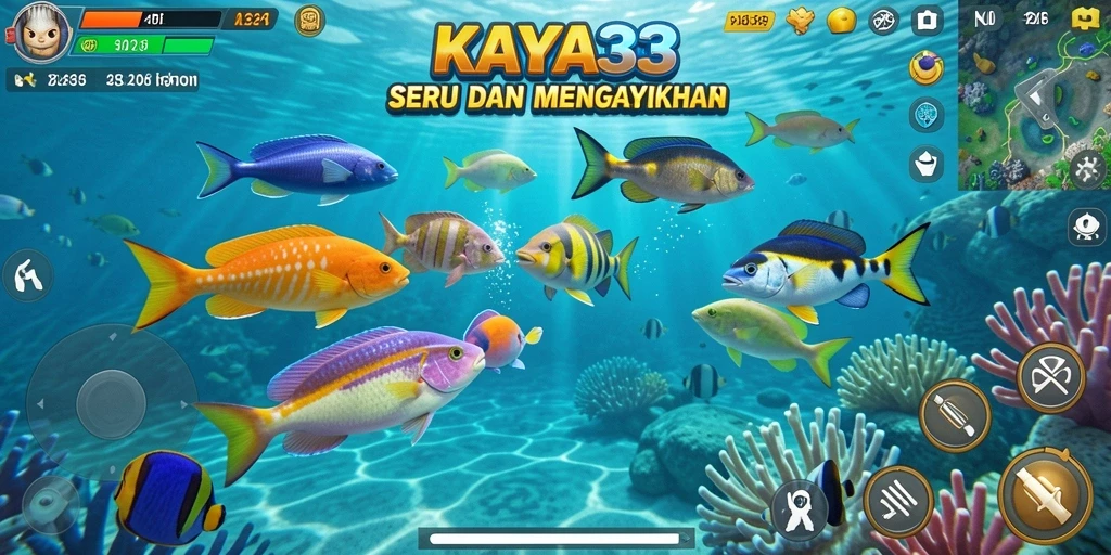 Tampilan gameplay KAYA33 yang seru dengan aksi menembak ikan.