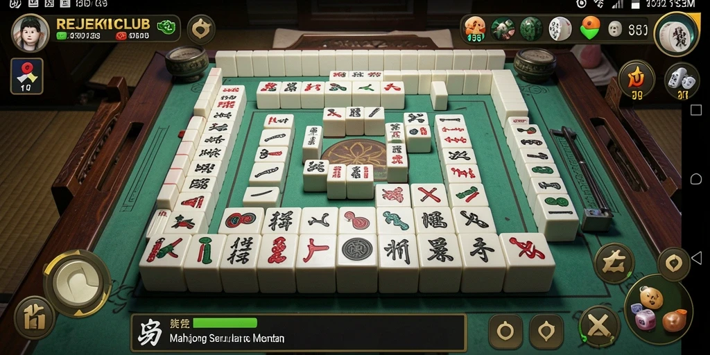 Screenshot utama REJEKICLUB menampilkan gameplay Mahjong yang seru.