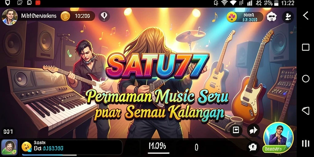 Tangkapan layar utama SATU77 menunjukkan gameplay musik yang menarik dan interaktif.