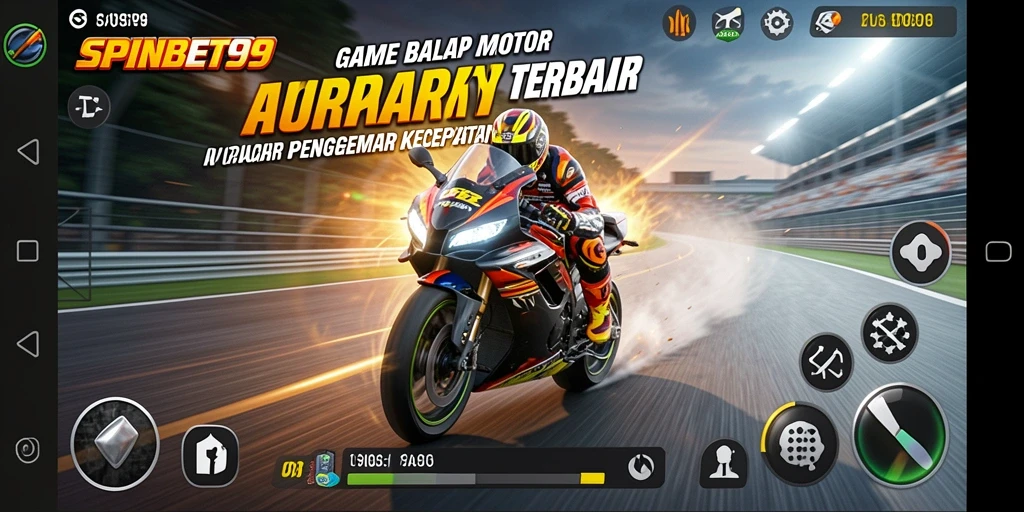 Screenshot gameplay SPINBET99 menampilkan aksi balap motor yang memukau.