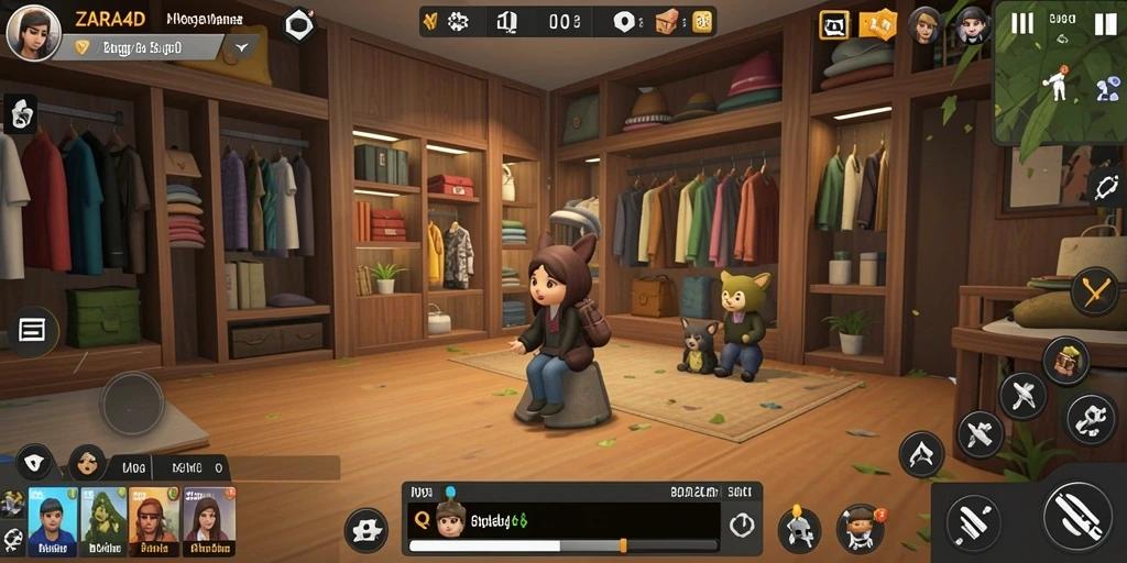 Tampilan gameplay ZARA4D yang menawan dengan karakter Idle yang mengumpulkan sumber daya.